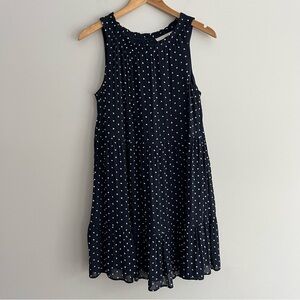 LOFT Navy Sleeveless Dress with Textured White Dots Medium